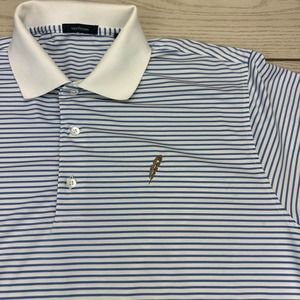 Turtleson Golf Polo Shirt Mens Large Blue White Striped Logo Golfer Stretch